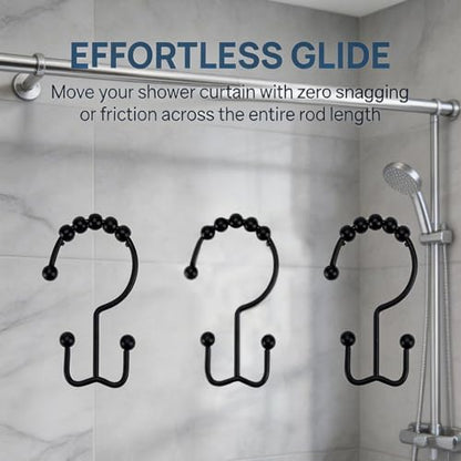 Shower Curtain Hooks Rings, Rust Resistant Metal Hangers Double Glide Shower Hooks Rings for Bathroom Shower Rods Curtains, 12 PCS, Black - color: Black, size: 12 PCS