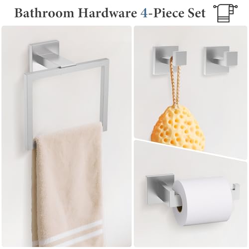 TURS Brushed Bathroom Accessory Set Towel Ring Set Stainless Steel Toilet Paper Holder Towel Ring Robe Hook Wall Mount - color: Brushed