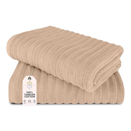 CTT - Premium 2 Piece Jumbo Bath Sheets, 100% Turkish Cotton, Absorbent & Ultra Comfy Bath Towel Sheets for Hotels & Spa | 40"x65" (Almond Beige) - color: Almond Beige, size: 2-Piece Bath Sheets