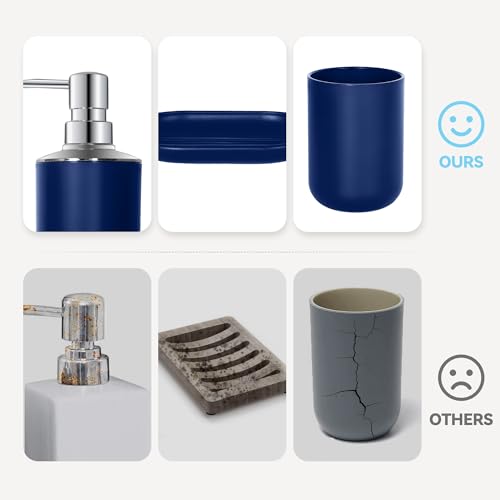 Blue Bathroom Accessories Set 4 PCS, Blue Bathroom Accessories | Plastic Soap Dispenser and Toothbrush Holder Set, Soap Dish and Mouthwash Cup, Boho Bathroom Decor, Bathroom Set - size: 4Pcs Blue