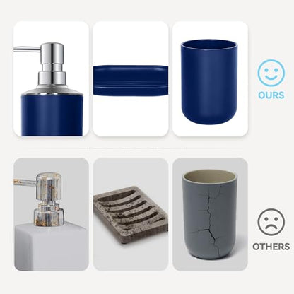 Blue Bathroom Accessories Set 4 PCS, Blue Bathroom Accessories | Plastic Soap Dispenser and Toothbrush Holder Set, Soap Dish and Mouthwash Cup, Boho Bathroom Decor, Bathroom Set - size: 4Pcs Blue