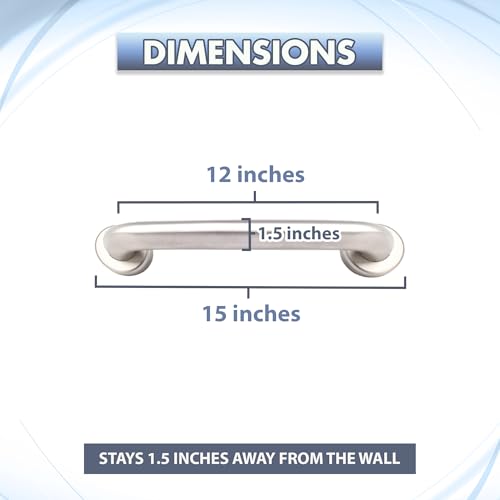Grab Bar for Bathtub Shower - 1.5" Dia. / Stairs Bed Toilet Bathroom / Stand Assist & Safety Handrail / 304 Stainless Steel / Smooth Grip / 12" - color: Stainless Steel, size: 12 in. Smooth Grip
