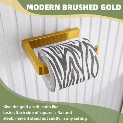 Brushed Gold Toilet Paper Holder, 304 Stainless Steel, Wall Mounted | 304 Stainless Steel, Rustproof for Bathroom Restroom Vanity, Space-saving Tissue Holder, Fits Regular, Large, Mega Rolls - color: Brushed Gold