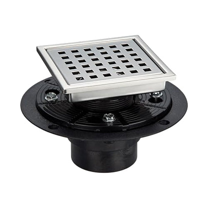 4 Inch Square Shower Floor Drain with Flange,Quadrato Pattern Grate Removable,Food-Grade SUS 304 Stainless Steel,Watermark&CUPC Certified,Brushed - color: Brushed, size: 4 Inch
