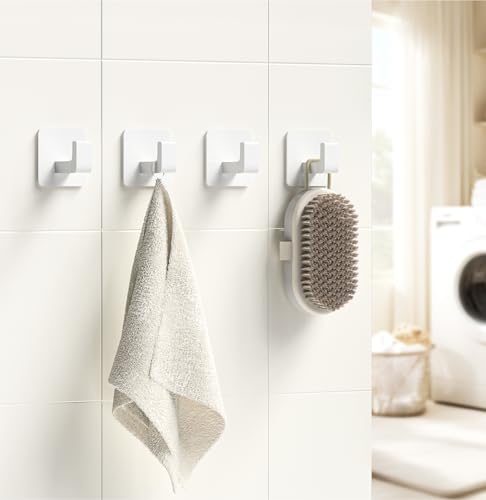 GWAAZXGZ Square Self Adhesive Towel Hooks - 2 Pack White Metal Hooks | Self-Adhesive, Durable Aluminum, Rust Resistant, Right-Angle Style, Easy Install, Space Saving - color: White, size: 2 Pack