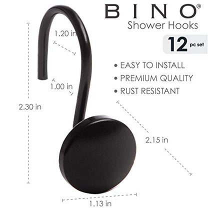 BINO | Shower Curtain Hooks - Matte Black- Set of 12 | Hooks Shower Curtain | Shower Curtain Rings Hooks | Rust Proof Shower Curtain Hooks | Bathroom Shower Hooks for Curtain | Bathroom Essentials - color: Matte Black