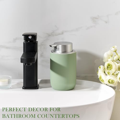 Foaming Soap Dispenser,12oz Foam Dispenser Ceramic,Foaming Hand Soap Dispenser Bathroom,Green Modern Refillable Soap Bottle for Hand Wash(Rubber Paint) - color: Mint Green