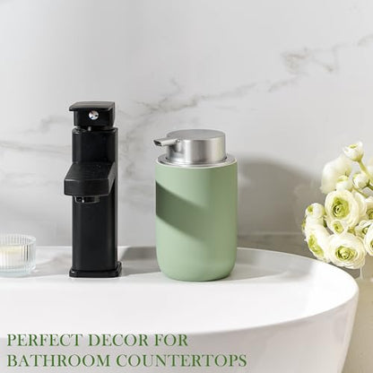 Foaming Soap Dispenser,12oz Foam Dispenser Ceramic,Foaming Hand Soap Dispenser Bathroom,Green Modern Refillable Soap Bottle for Hand Wash(Rubber Paint) - color: Mint Green