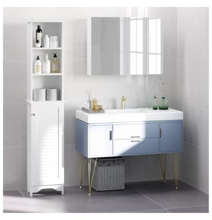 Bathroom Storage Cabinet, Tall Linen Tower with Adjustable Shelves - White