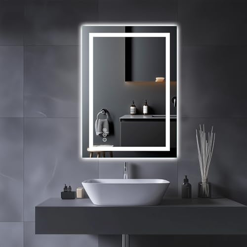 Amorho LED Bathroom Mirror, 20"X28" with Front Light and Backlit | Stepless Dimmable, Anti-Fog, Shatter-Proof, HD Reflection, Memory, 3 Colors Lighting, UL Listed (Horizontal/Vertical). - color: Front and Backlit, size: 28"L x 20"W