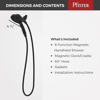 Pfister HydroFuse Handheld Shower Head, Hose Included, Magnetic Docking, 6-Function, 2.5 GPM, Spot Defense Matte Black Finish, 016HFM01SDB - color: Spot Defense Matte Black, size: 2.5 GPM