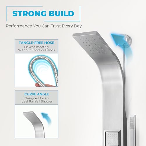 ANZZI Level 66" Body Massage 2 Jetted Shower Panel System With Heavy Rain | Includes Two 2 Fully Adjustable Acu Stream Jets, Installation Installs To Existing Water Line, Built To Last - color: Stainless Steel 2, style: 2 Jets