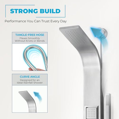 ANZZI Level 66" Body Massage 2 Jetted Shower Panel System With Heavy Rain | Includes Two 2 Fully Adjustable Acu Stream Jets, Installation Installs To Existing Water Line, Built To Last - color: Stainless Steel 2, style: 2 Jets