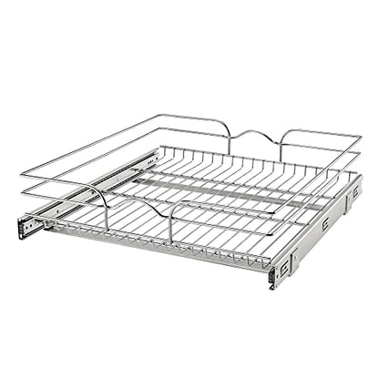 Rev-A-Shelf Steel Wire Pullout Drawer Organizer Shelf for Kitchen Cabinets, Slide Out Storage Basket, Min Opening Width of 20.5", 21" x 22", 5WB1-2122CR-1 - size: 21" W x 22"D, style: Single Tier