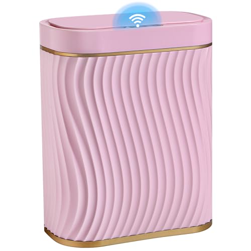 Ogikey Bathroom Small Trash Can with Automatic Touchless Lid, 2.6 Gallon Smart Garbage Can Narrow Waterproof Trash Bin for Bedroom, Office, Living Room - color: 2.6 gallon-Gold Pink