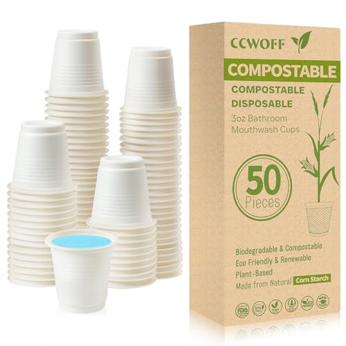 50PCS 3 OZ Bathroom Cups 100% Compostable Biodegradable Eco Friendly Small Disposable Mini Mouthwash Cups for Bath Rinse Shot Disposable for Drinking Washing Tasting - size: ECO(50 pack)