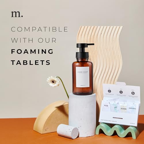 MaisoNovo Glass Foaming Soap Dispenser 14 Oz | Glass Bottles Pumps x 2 Amber - color: Amber Bottles/Black Plastic Pumps