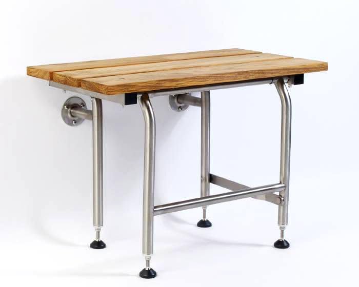 Teak Shower Bench with Legs | Folding Shower Chair for Elderly and Disabled, ADA Folding Shower Seat Wall Mounted Holds Upto 400lbs | 304 Stainless Steel Teak Shower Stool | 30" x16” - size: 30