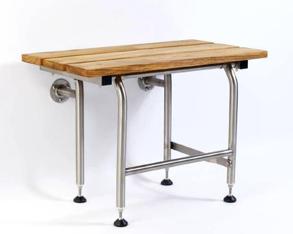 Teak Shower Bench with Legs | Folding Shower Chair for Elderly and Disabled, ADA Folding Shower Seat Wall Mounted Holds Upto 400lbs | 304 Stainless Steel Teak Shower Stool | 32" x16” - size: 32