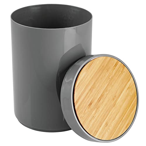 mDesign Plastic Round Trash Can Small Wastebasket - Garbage Bin Container with Swing-Close Lid - Bathroom Garbage Basket - Holds Waste, Recycling - 1.3 Gallon - Basa Collection - Charcoal Gray/Natural - color: Natural/Charcoal Grey