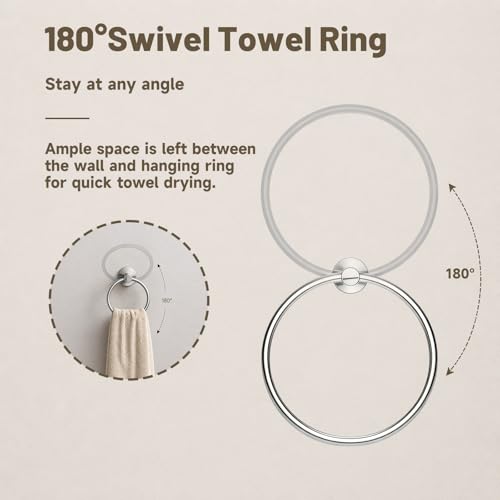 Toilet Paper Holder and Hand Towel Ring Bathroom Set | Chrome,Stainless Steel,Wall Mount,Bathroom Accessories,Hand Towel Ring and Toilet Paper Holder Set,Easy to install,Durable - color: Polished Chrome