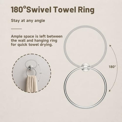 Toilet Paper Holder and Hand Towel Ring Bathroom Set | Chrome,Stainless Steel,Wall Mount,Bathroom Accessories,Hand Towel Ring and Toilet Paper Holder Set,Easy to install,Durable - color: Polished Chrome