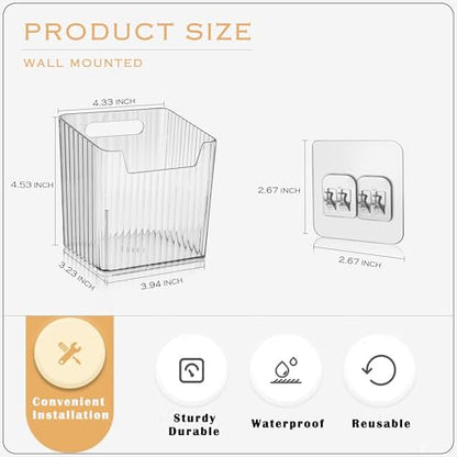 4 Pack Acrylic Wall Mount Organizer, Adhesive Cabinet Door Storage Bins, Clear Makeup Containers, Stackable Organizer Basket for Kitchen, Bathroom, Cabinet, Pantry, Office