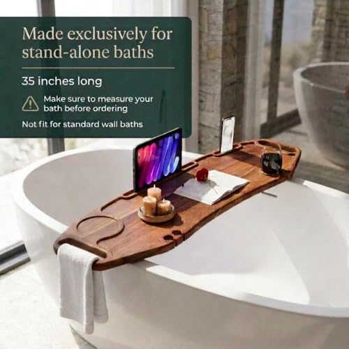 Lush & Style Premium Bathtub Tray Large 35x10 Inch, Acacia Wood Luxury, Waterproof, Non-Toxic, Adjustable Legs, No Tools Required,Caddy Tray,New Home Essenials Make sure to measure before 35 Inch Long