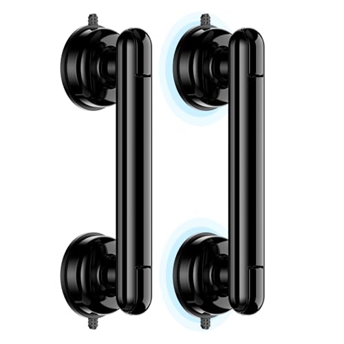 Grab Bars for Bathtubs and Showers, Shower Handles for the Elderly and People in Need, 2026 Upgraded Rubber Suction Cup with Maximum 350 lbs Suction Power, No Drilling-(Black-2 Pack) - color: Black, size: 2 Pack