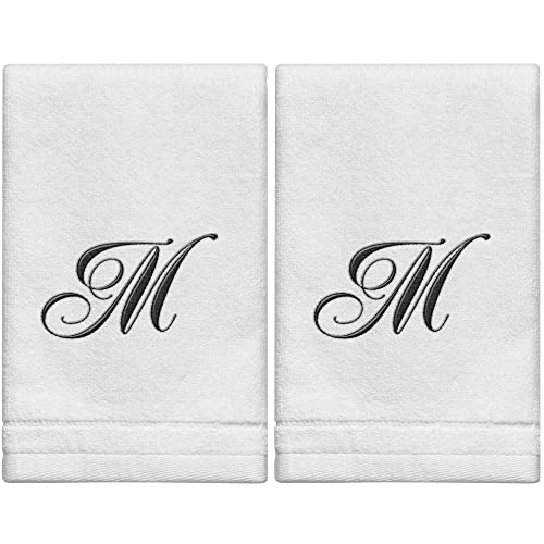 Personalized Initial Fingertip Towels - 2 Pack 11x18 - Black Embroidery On White Towel, Modern Monogrammed Towels, Great Personalized Initial Gift for Women, Teachers, Friends, Bridesmaids Initial M - color: M