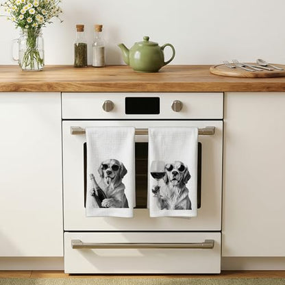 Funny Golden Retriever Wine Kitchen Dish Towels Set of 2-Gifts for Golden Retriever and Wine Lovers, Dog Mom Dad Lovers Gifts Hand Tea Towels for Home Bar Kitchen, 16x24 Inches-038 - color: Wcolor 003