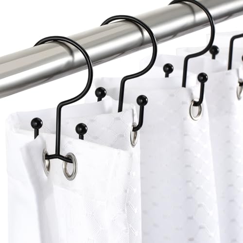 CHICTIE Black Shower Curtain Hooks, Double Shower Curtain Rings, Stainless Steel Shower Curtain Hooks Rings Rust Proof, Anti-Drop Shower Hooks Hangers for Shower Curtain Rods Bathroom (12 Pack) - color: Black
