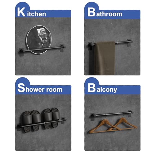 Adhesive Adjustable Towel Bar, Self Stick Bathroom Towel Holders, HOMOTEK Bathroom Rod Size from 14 Inch to 24.5 Inch Single Hanger for Kitchen(Thickened 1 Pack Matte Black) - color: Heavy Duty-self-adhesive-matte Black, size: 1 Pack