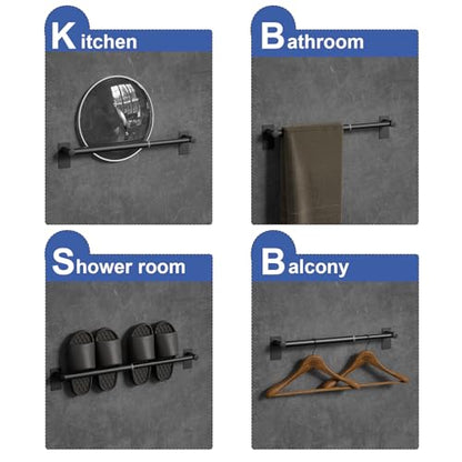 Adhesive Adjustable Towel Bar, Self Stick Bathroom Towel Holders, HOMOTEK Bathroom Rod Size from 14 Inch to 24.5 Inch Single Hanger for Kitchen(Thickened 1 Pack Matte Black) - color: Heavy Duty-self-adhesive-matte Black, size: 1 Pack