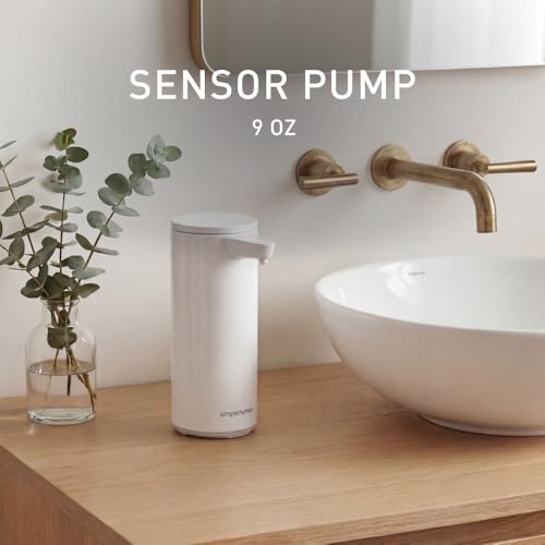 simplehuman Liquid Sensor Pump, 9 oz Automatic Soap Dispenser for Kitchen and Bathroom, Touchless Motion Sensor, Variable Dispense, Rechargeable, No-Drip Spout, High-Grade White Steel - color: White, style: 9 Oz.
