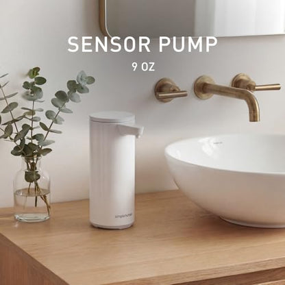 simplehuman Liquid Sensor Pump, 9 oz Automatic Soap Dispenser for Kitchen and Bathroom, Touchless Motion Sensor, Variable Dispense, Rechargeable, No-Drip Spout, High-Grade White Steel - color: White, style: 9 Oz.