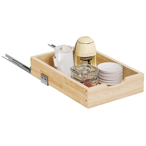 Pull Out Cabinet Organizer, 13.5 in W x 21 in D Solid Wood Slide Out Drawer, Soft Close Sliding Shelf, Bottom or Side Mount for Kitchen Pantry Bathroom, Fits 14.5 in Cabinet Opening - size: 13½” W × 4"H x 21” D