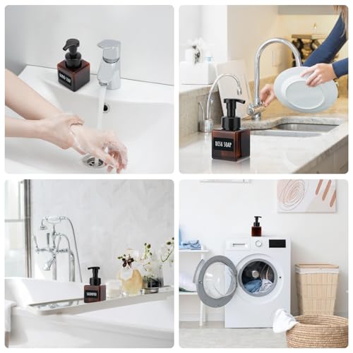 Segbeauty 8.5oz Foam Amber Soap Dispenser Set, 2pcs Refillable Foaming Shampoo Bottle with Pump, 250ml Square Bathroom Body Wash Bottles Foamer with Labels, Small Plastic Liquid Soap Dispenser Kitchen - color: Amber, style: 2pcs 8.5oz