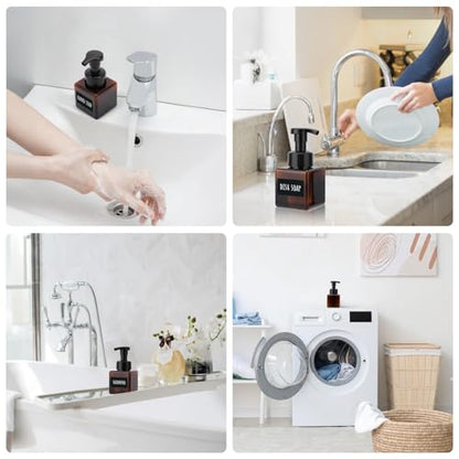 Segbeauty 8.5oz Foam Amber Soap Dispenser Set, 2pcs Refillable Foaming Shampoo Bottle with Pump, 250ml Square Bathroom Body Wash Bottles Foamer with Labels, Small Plastic Liquid Soap Dispenser Kitchen - color: Amber, style: 2pcs 8.5oz