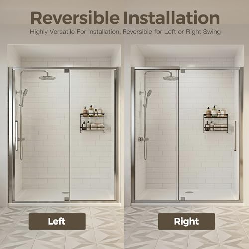 56-60" W x 72" H Pivot Shower Doors, Semi-Frameless Swing Water Repellent Glass Shower Doors with 1/4" (6mm) Clear SGCC Tempered Glass, Chrome Finish, Reversible Installation, Magnetic Closing | 1/4" (6mm) Clear SGCC Tempered Glass with a 24.8" walk-in op