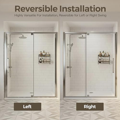 56-60" W x 72" H Pivot Shower Doors, Semi-Frameless Swing Water Repellent Glass Shower Doors with 1/4" (6mm) Clear SGCC Tempered Glass, Chrome Finish, Reversible Installation, Magnetic Closing | 1/4" (6mm) Clear SGCC Tempered Glass with a 24.8" walk-in op