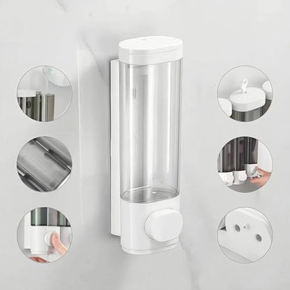 10oz/300ml Single Manual Wall Mounted Soap Dispenser, White | Bathroom Shampoo and Conditioner Dispenser, Clear Plastic Refillable Liquid Lotion Pump Dispenser and Organizer - color: White