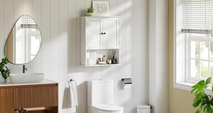 Bathroom Wall Cabinet, 30" x 24" White Painted Finish Wooden Wall Mounted Medicine Cabinet with 3 Level Adjustable Shelf, Over the Toilet Storage Cabinet, Wall Storage Cabinet for Bathroom - size: 24"L x 8"W x 30"H