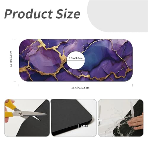 Kitchen Sink Splash Guard，Deep-purple gold marble Faucet Mat Sink Gadgets-Super Absorbent Fast Drying Mat Drip Catcher for Kitchen, Bathroom,Sink Mat, Dish Drying Mat, Bathroom(15" X 5.5" ) - color: Deep-purple gold marble