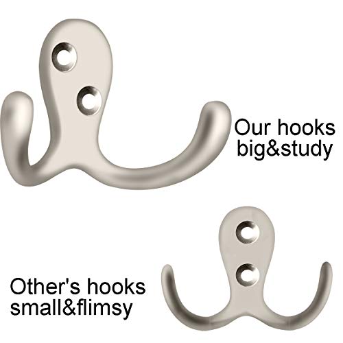 IBosins 10 Pack Silvery Double Prong Coat Hooks Wall Mounted with 20 Screws | Heavy Duty Retro Double Hooks Utility Hooks for Coat, Scarf, Bag, Towel, Key, Cap, Cup, Hat - color: 10 Pcs Silvery