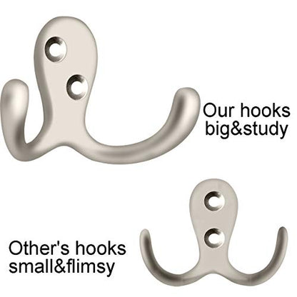 IBosins 10 Pack Silvery Double Prong Coat Hooks Wall Mounted with 20 Screws | Heavy Duty Retro Double Hooks Utility Hooks for Coat, Scarf, Bag, Towel, Key, Cap, Cup, Hat - color: 10 Pcs Silvery