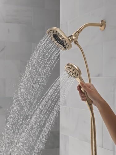 Delta 4-Setting In2ition 2-in-1 Dual Shower Head with HandHeld Spray, Brushed Gold Detachable Shower Head with Hose, Showerhead, 1.75 GPM Flow Rate, Champagne Bronze 58498-CZ - color: Champagne Bronze