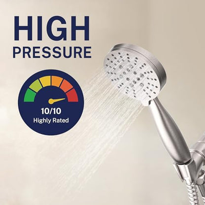 HammerHead Showers® Solid Metal 3-Spray Handheld Shower Head with Long Hose and Holder - BRUSHED NICKEL - 2.5 GPM High Pressure Shower Head with Handheld Sprayer - WIDE, MASSAGE, and MIST Sprays - color: Brushed Nickel, size: 2.5 GPM Standard