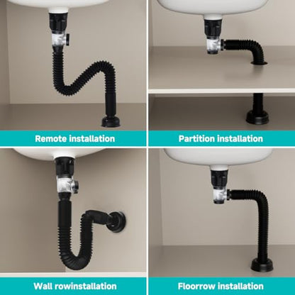 Bathroom Sink Drain Kits with Flexible Expandable P-Trap Sink Drain Pipe, Fits 1-1/4",1-1/2"and 2" Holes,Chrome - color: Chrome, style: No Overflow