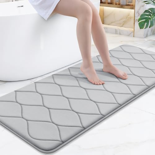 Smiry Memory Foam Bath Mat 59''x24'', Ultra Soft Non-Slip Bathroom Rug, Plush Water Absorbent Quick Dry and Machine Washable Floor Mat for Shower, Tub & Home Decor, Light Grey - color: Light Grey, size: 59''x24''